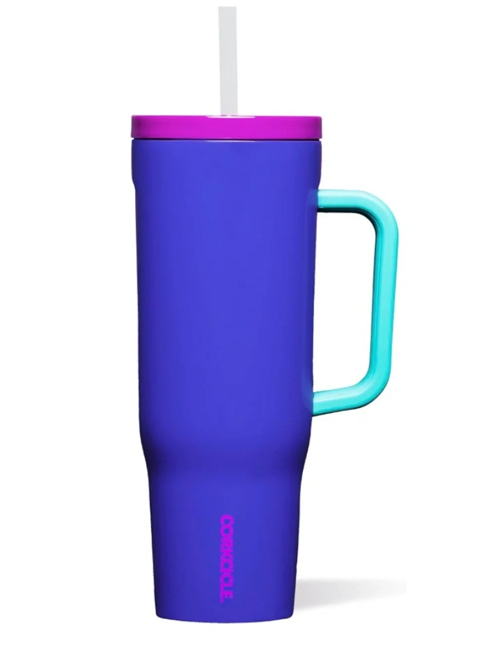 Corkcicle Cruiser Tumbler (80’s Windbreaker) in Vibrant Purple with Pink Lid